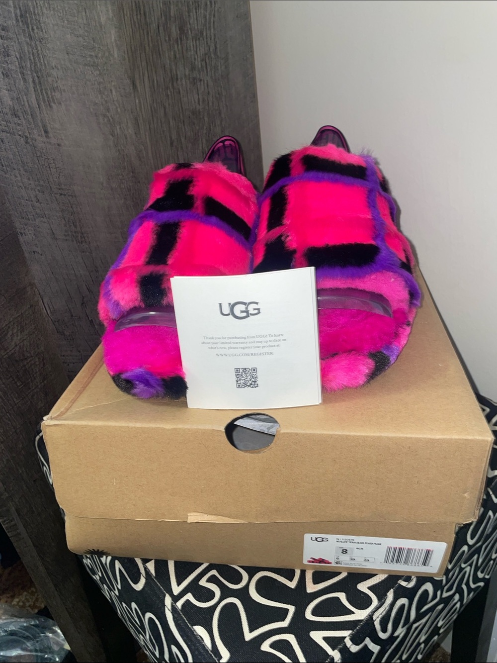 UGG Women's Hot Pink & Purple Fuzz Slide Plush Slip-On